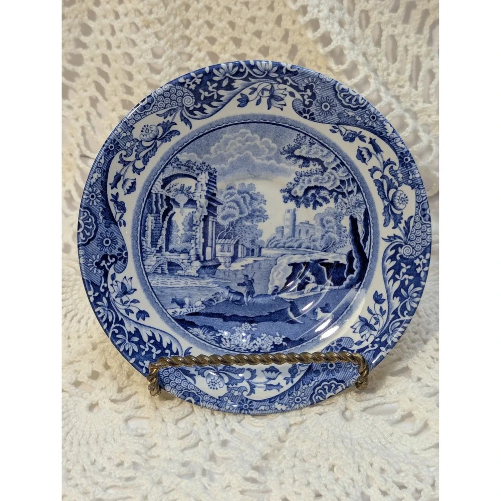 Spode Blue Italian Tea Cup and Saucer Made in England Blue White Transferware
